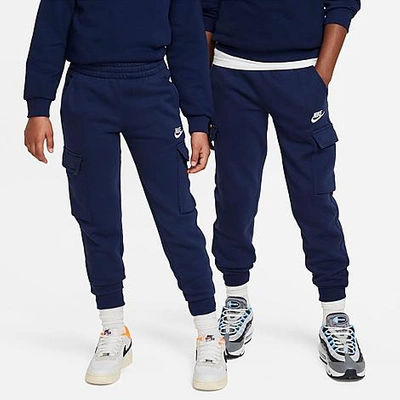 Shop Nike Kids' Sportswear Club Fleece Cargo Jogger Pants In Midnight Navy/midnight Navy/white