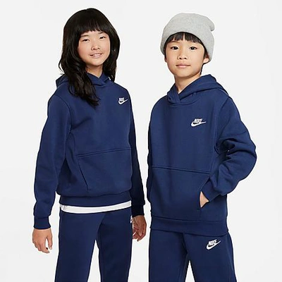 Shop Nike Kids' Sportswear Club Fleece Pullover Hoodie In Midnight Navy/white