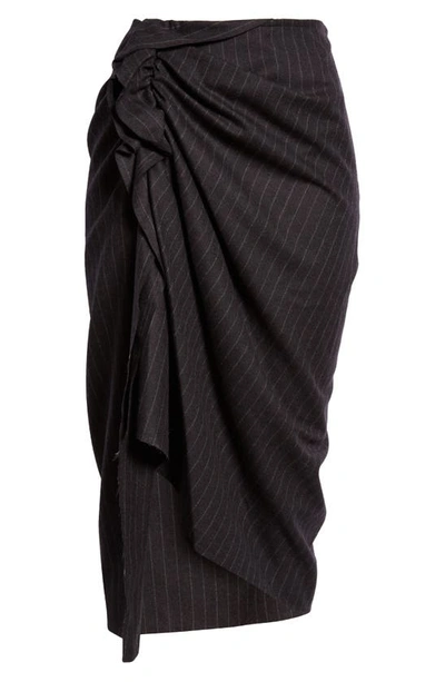 Shop Dries Van Noten Sinam Pinstripe Draped Ruffle Wool Skirt In Anthracite 901