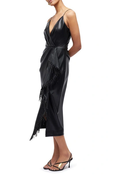 Shop Simkhai Carlee Fringe Detail Faux Leather Dress In Black