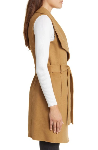 Shop Michael Kors Tie Belt Oversize Wool Blend Vest In Dark Camel