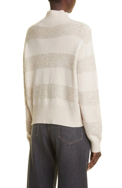 Shop Brunello Cucinelli Sequin Rugby Stripe Virgin Wool, Cashmere & Silk Sweater In Cls40 Beige