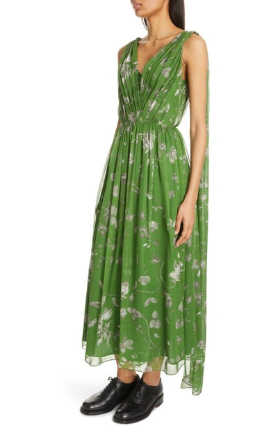 Shop Erdem Floral Scarf Detail Silk Georgette Dress In Ophelia Vine Clover