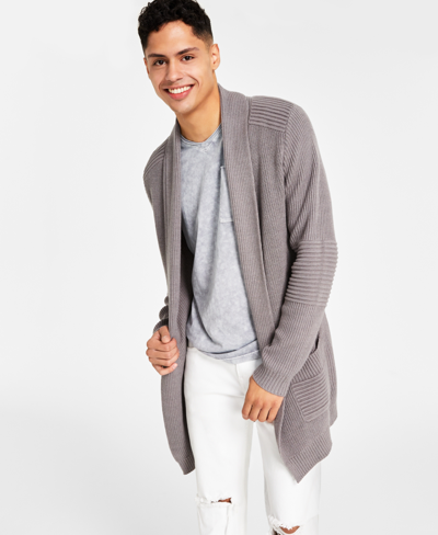 Shop Inc International Concepts Men's Ribbed Shawl-collar Cardigan, Created For Macy's In Heather Grey
