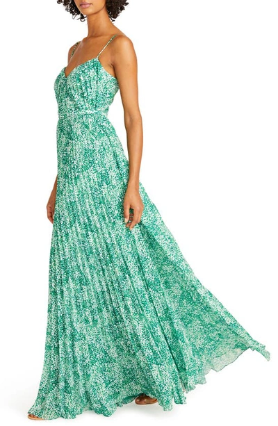 Shop ml Monique Lhuillier Sylvia Pleated Chiffon Gown In Spotted Jade