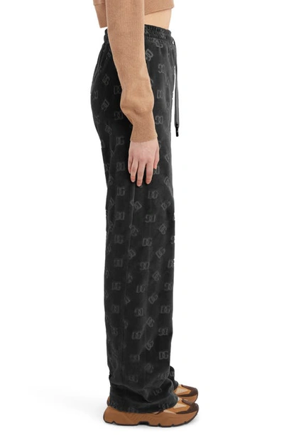 Shop Dolce & Gabbana Logo Devoré Cotton Velveteen Wide Leg Pants In Black
