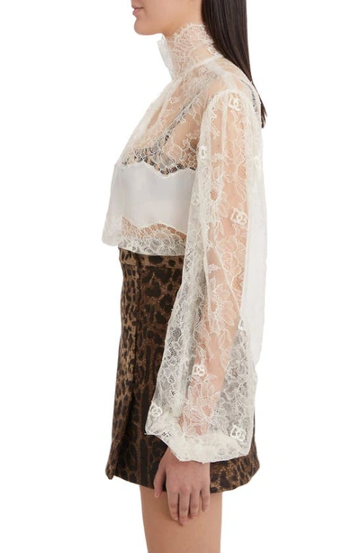 Shop Dolce & Gabbana Balloon Sleeve Lace & Georgette Blouse In Natural White