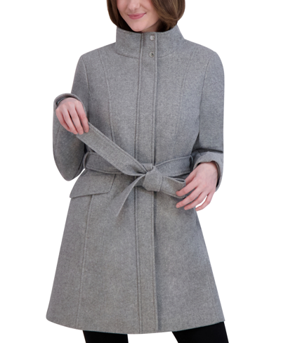 Shop Laundry By Shelli Segal Women's Single-breasted Belted Walker Coat In Heather Grey