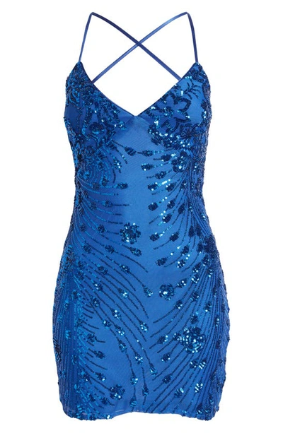 Shop Lulus Keep Glowing Floral Sequin Minidress In Blue