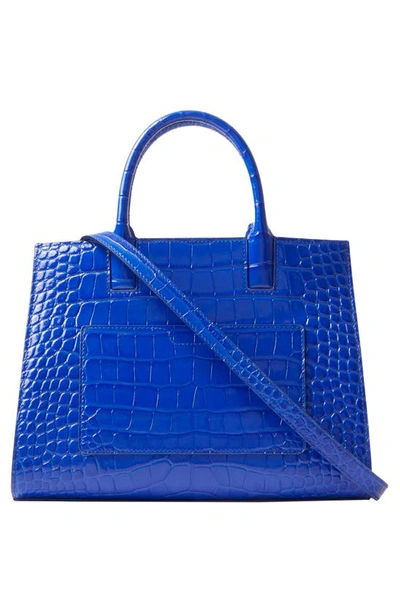 Shop Burberry Mini Frances Croc Embossed Leather Top Handle Bag In Knight