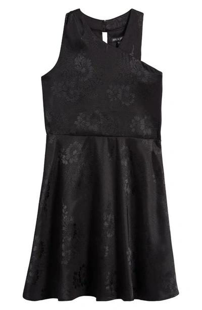 Shop Ava & Yelly Kids' Floral Embossed Sleeveless Satin Dress In Black