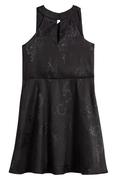Shop Ava & Yelly Kids' Floral Embossed Sleeveless Satin Dress In Black