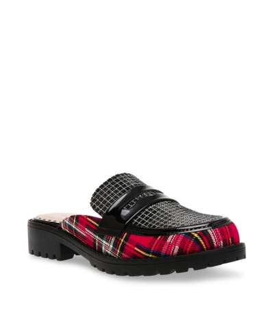 Shop Betsey Johnson Women's Ronin Plaid And Rhinestone Embellished Mule Loafer In Red Multi
