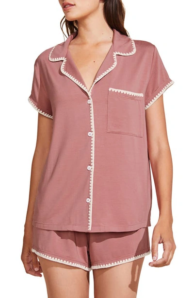 Shop Eberjey Whipstitch Jersey Short Pajamas In Old Rose/ Ivory