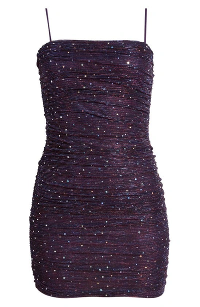Flirty Vibes Purple Multi Sparkly Ruched Bodycon Mini Dress