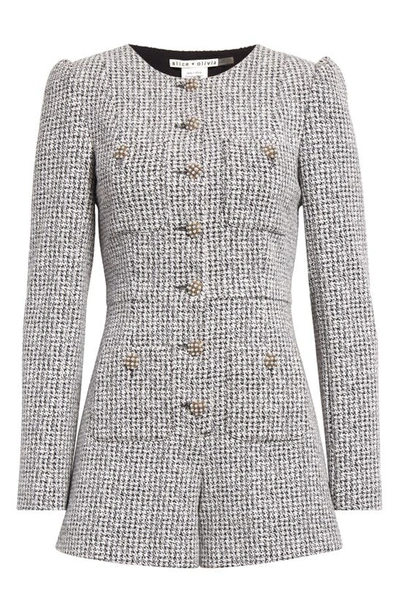 Shop Alice And Olivia Shiloh Long Sleeve Tweed Romper In Black/ Off White
