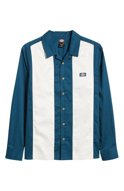 Shop Dickies Westover Stripe Cotton Button-up Shirt In Reflecting Pond