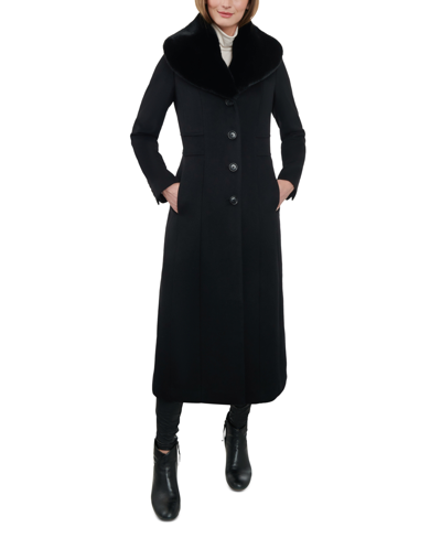 Shop Anne Klein Women's Wool Blend Maxi Coat, Created For Macy's In Black