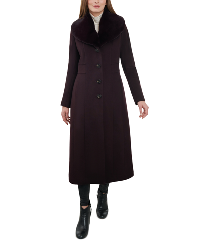 Shop Anne Klein Women's Wool Blend Maxi Coat, Created For Macy's In Merlot