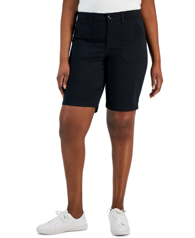 Shop Karen Scott Women's Mid Rise Stretch-waist Shorts, Created For Macy's In Deep Black