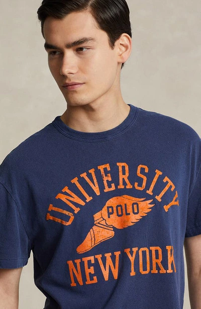 Shop Polo Ralph Lauren University Graphic T-shirt In Dark Cobalt
