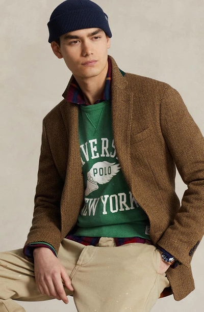 Shop Polo Ralph Lauren Varsity Graphic Sweatshirt In Athletic Green