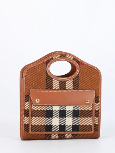 Shop Burberry Mini Check Pocket Bag In Brown