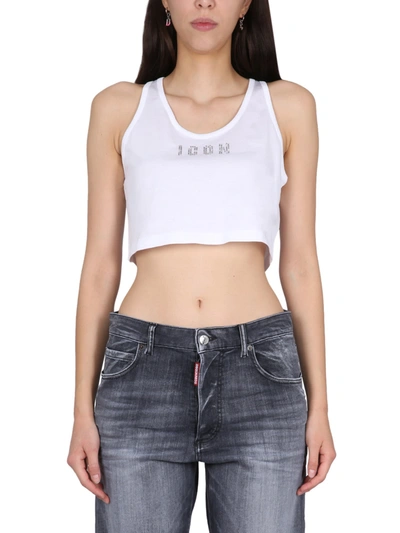 Shop Dsquared2 Crop Top With Logo In Bianco
