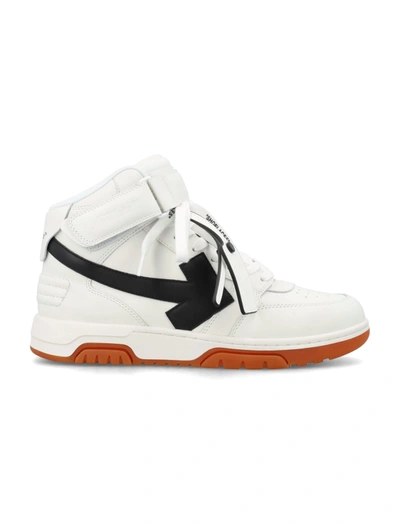 Shop Off-white Out Of Office Mid-top Calf Leather Sneakers In White/black