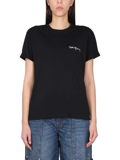 Shop Stella Mccartney T-shirt With Logo Embroidery In Nero