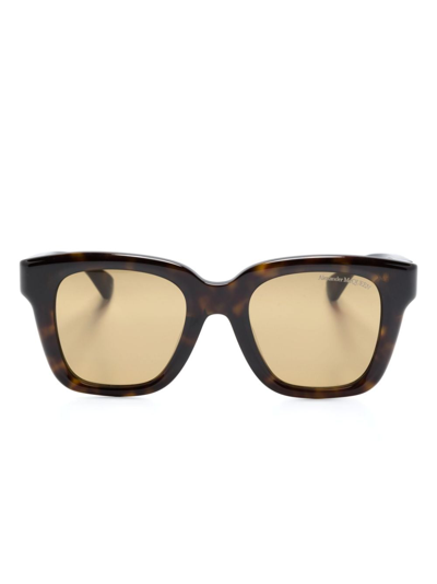 Alexander Mcqueen Tortoiseshell-effect Square-frame Sunglasses In Brown