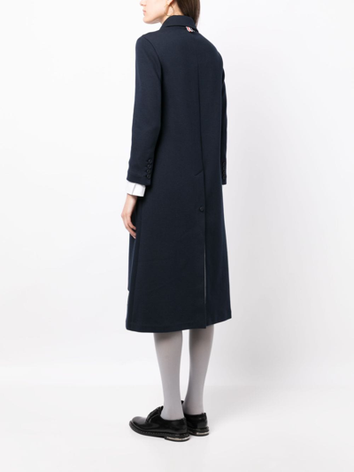Shop Thom Browne Logo-patch Single-breasted Coat In Blue