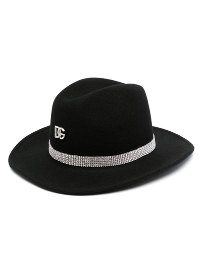 Shop Dolce & Gabbana Crystal-embellished Fedora Hat In Black