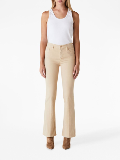 Shop Mother The Weekender Mid-rise Flared Jeans In Neutrals