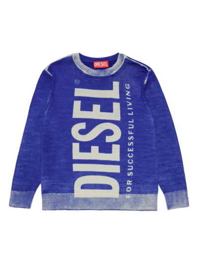 Shop Diesel Intarsia-knit Logo Wool Jumper In Blue