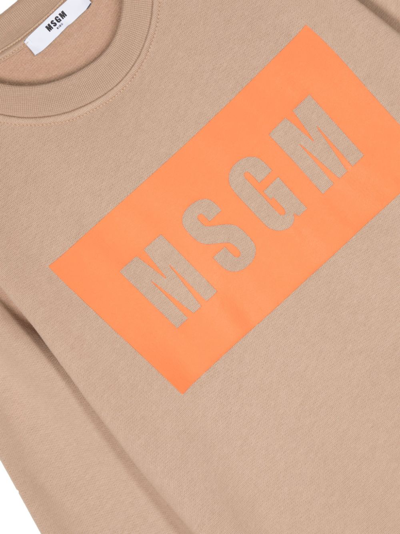 Msgm Logo-print Cotton Sweatshirt In Neutrals