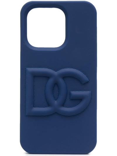 Shop Dolce & Gabbana Logo-embossed Iphone 14 Pro Case In Blue