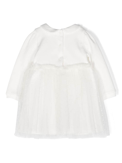 Shop Miss Blumarine Floral-appliqué Long-sleeve Dress In White