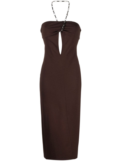 Shop Attico Giona Halterneck Jersey Midi Dress In Brown
