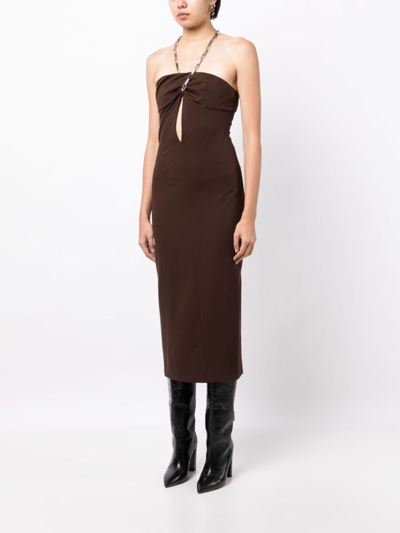 Shop Attico Giona Halterneck Jersey Midi Dress In Brown