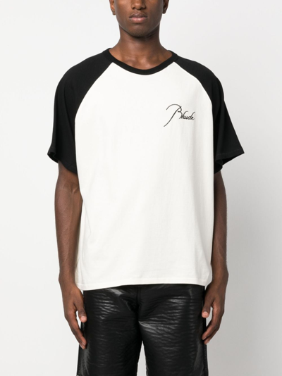 Shop Rhude Logo-embroidered Cotton T-shirt In Neutrals