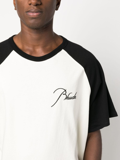 Shop Rhude Logo-embroidered Cotton T-shirt In Neutrals