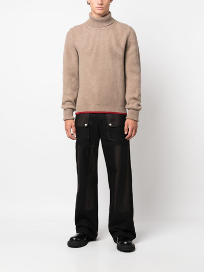 Fay Roll-neck Ribbed Jumper In Brown