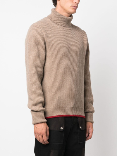 Shop Fay Roll-neck Ribbed Jumper In Brown