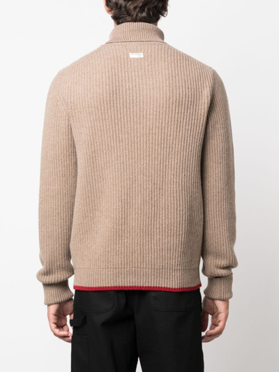 Shop Fay Roll-neck Ribbed Jumper In Brown