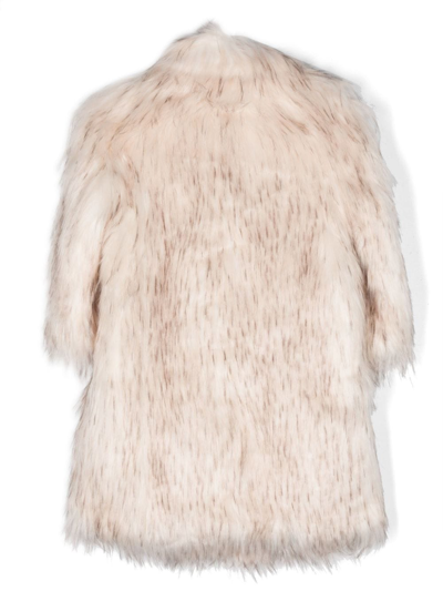 Shop Monnalisa Shawl-collar Faux-fur Design In Neutrals