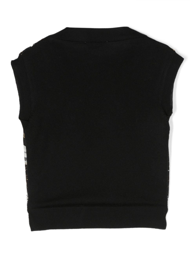 Moschino Graphic-print Sleeveless Wool Cardigan In Black
