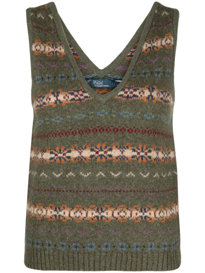 Shop Polo Ralph Lauren Fair Isle Sleeveless Jumper In Green