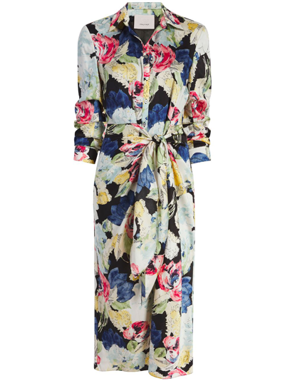 Shop Cinq À Sept Jacey Floral-print Silk Dress In Multicolour