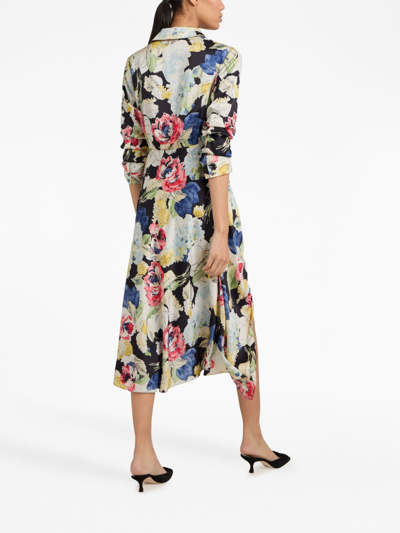 Shop Cinq À Sept Jacey Floral-print Silk Dress In Multicolour
